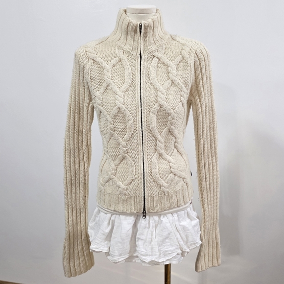 Abercrombie & Fitch Sweaters - Abercrombie Vintage Cream Knit Long Sleeve Zip Up Sweater